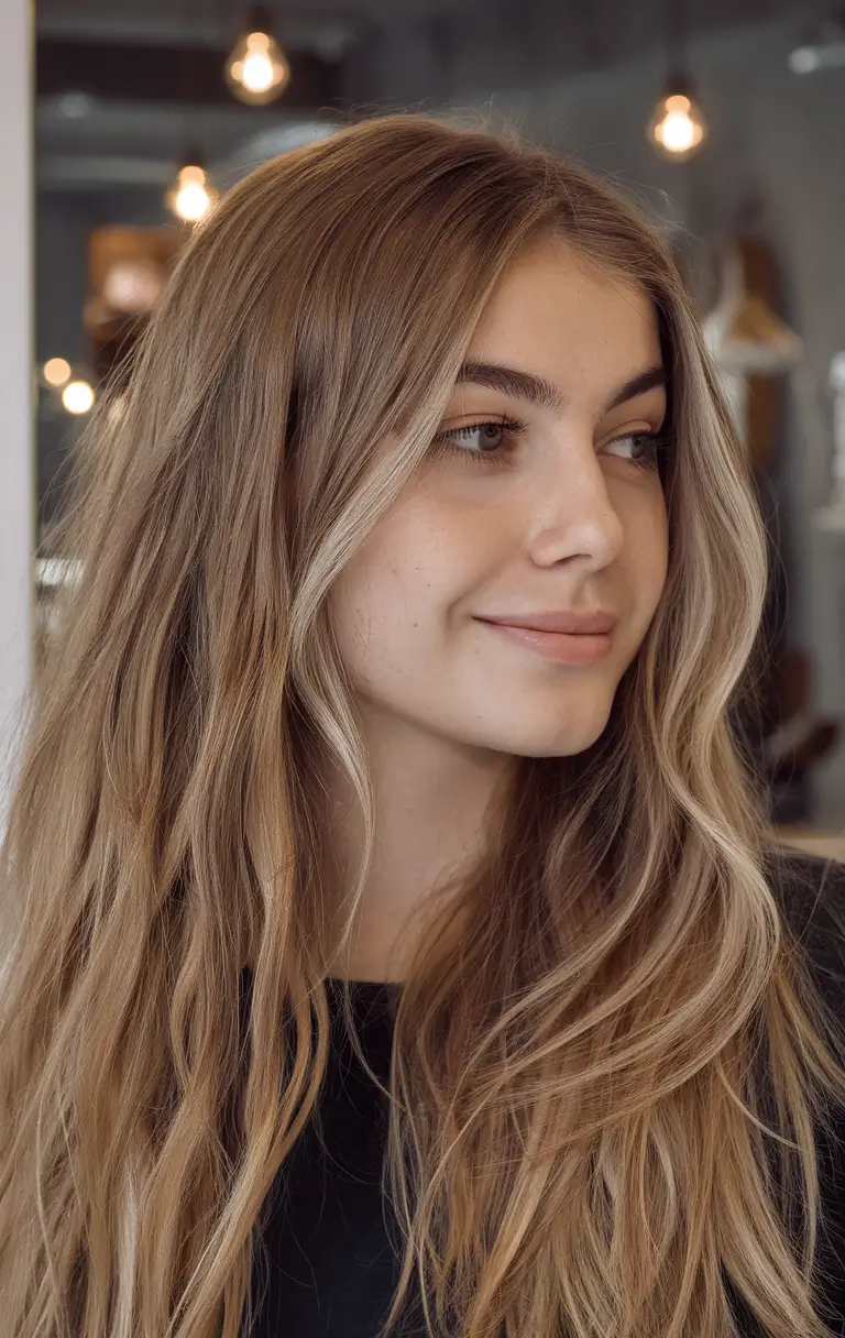 winter medium haircuts 2025-2026 Golden Layers with Natural Waves