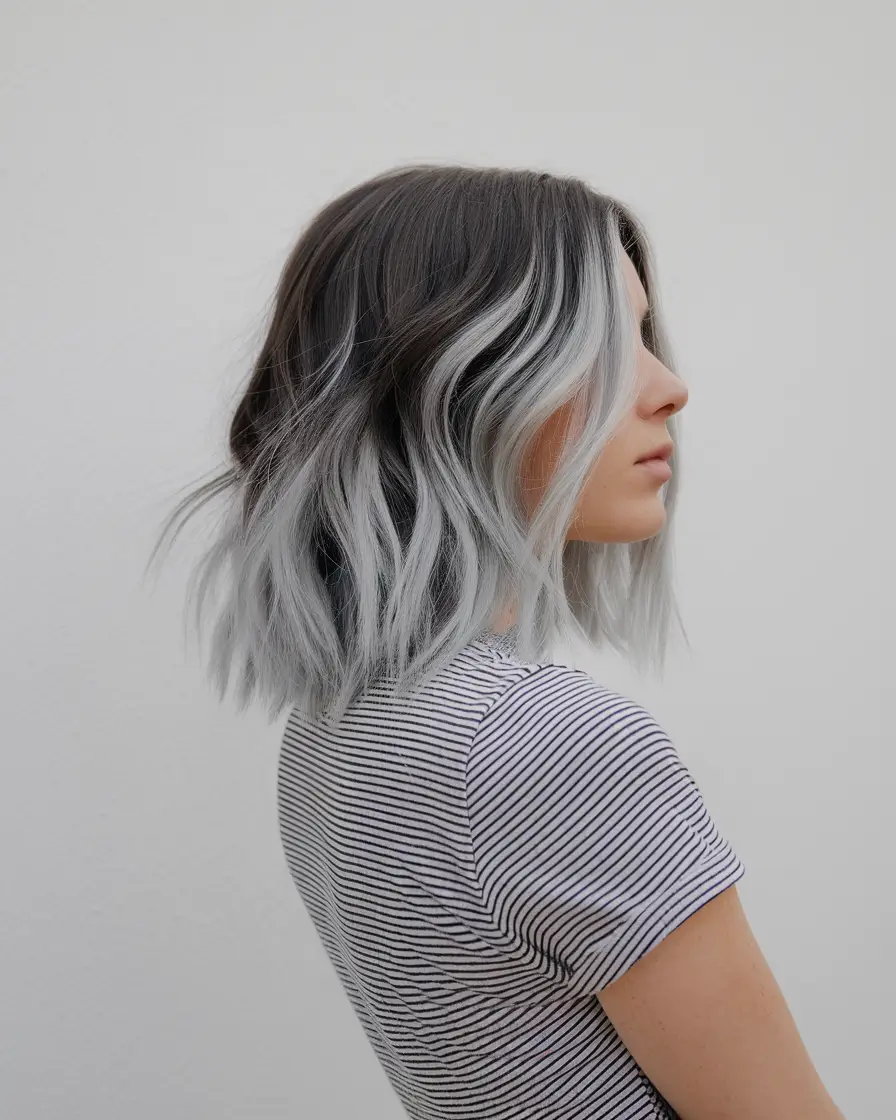 winter medium haircuts 2025-2026 Edgy Ash Silver Lob