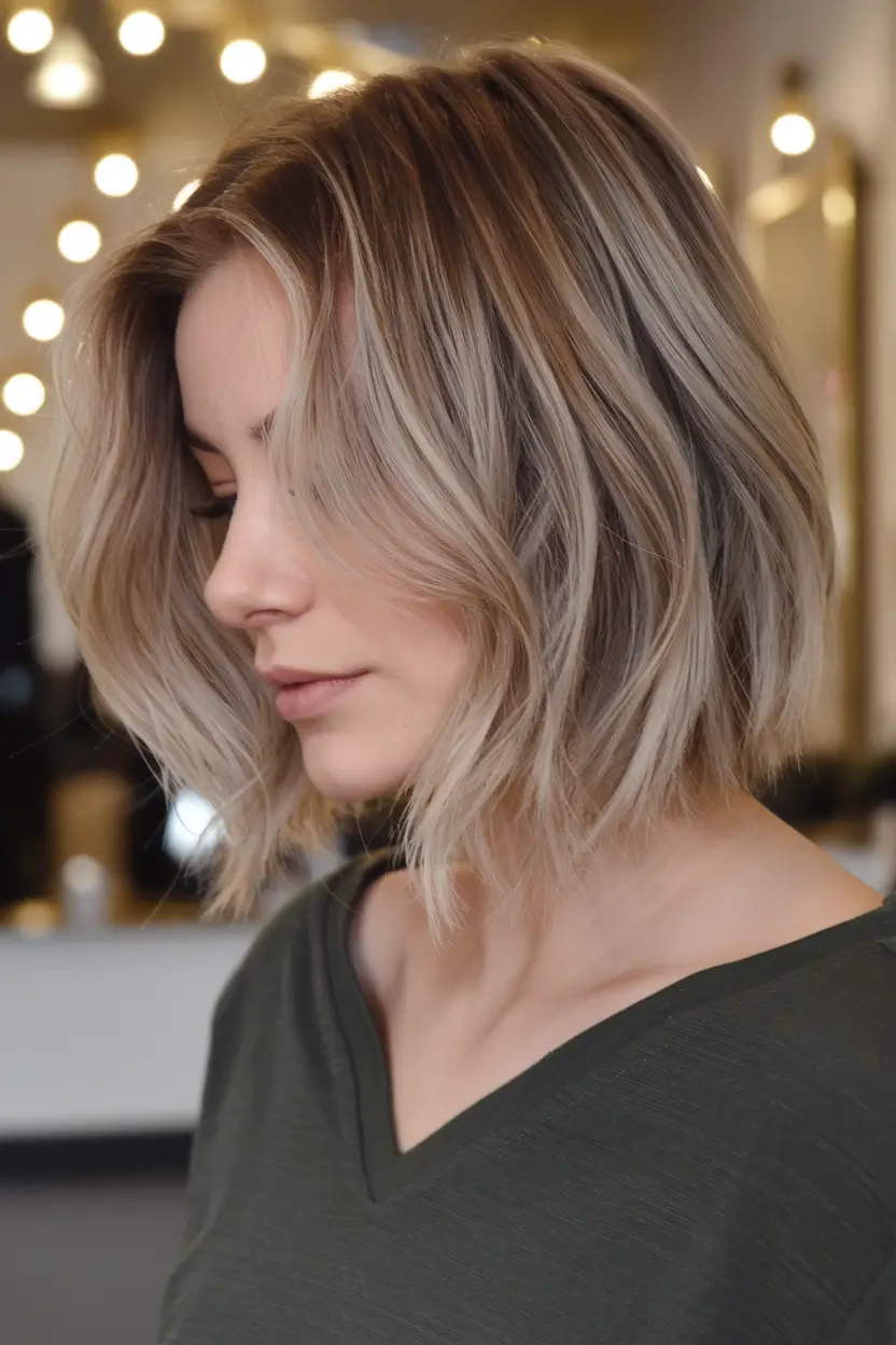 winter medium haircuts 2025-2026 Textured Blunt Bob with Balayage