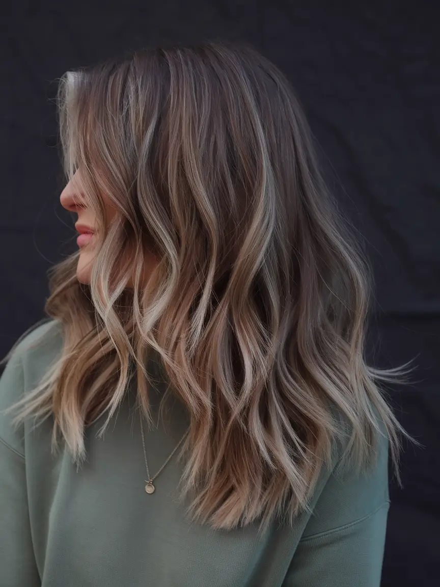 winter medium haircuts 2025-2026 Balayage Waves with Cool Dimension