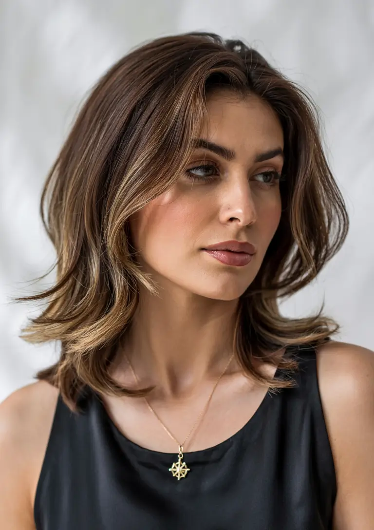 winter medium haircuts 2025 - 2026 Feathered Brunette Layers