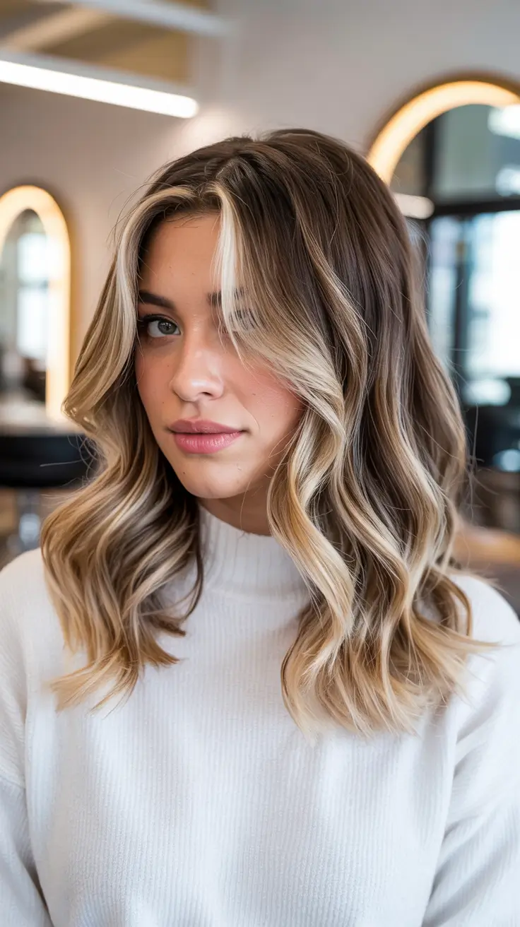 winter medium haircuts 2025 - 2026 Bright Blonde Balayage Waves