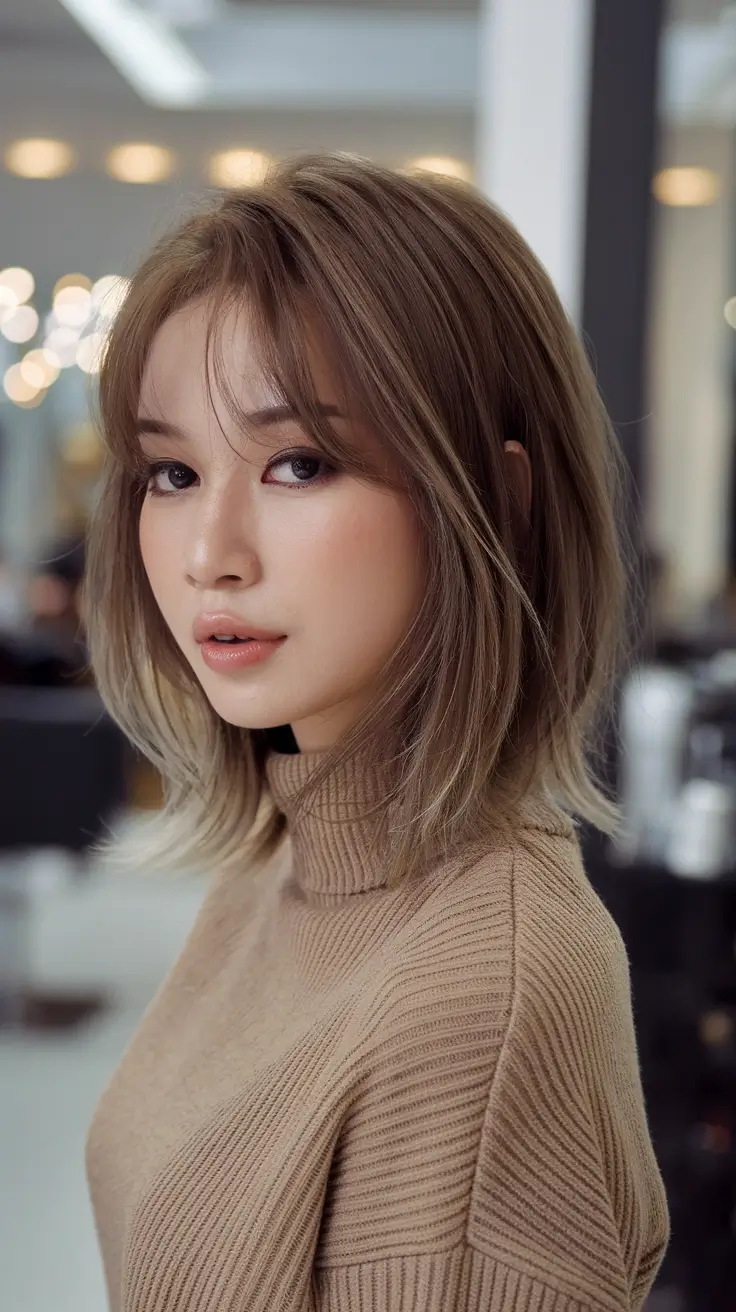 fall short haircuts Smoky Beige Bob with Wispy Bangs