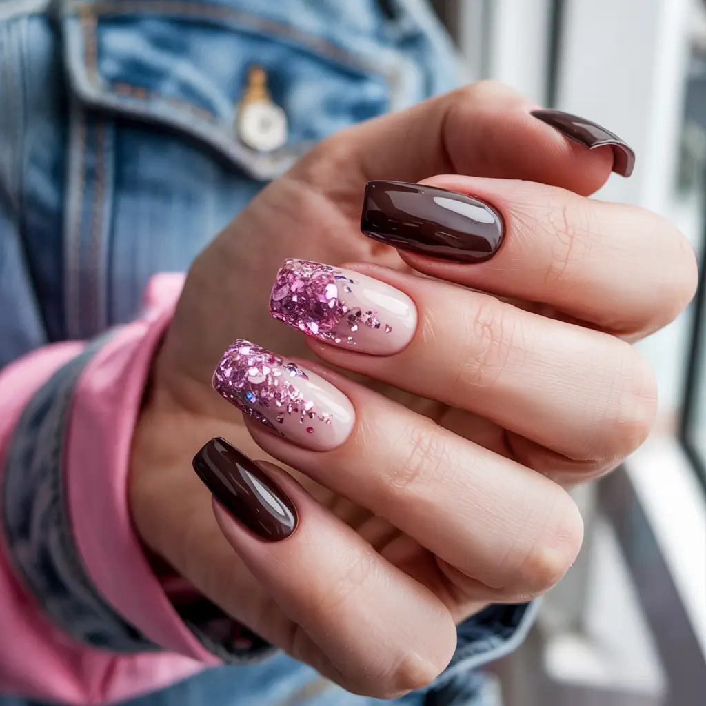 october nails designs Chocolate Depth with Sparkling Contrast