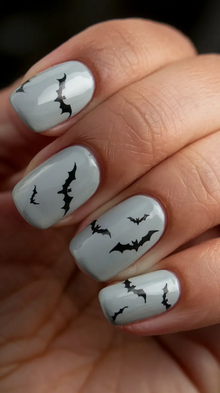 october nails designs Subtle Spooky with a Bat Motif