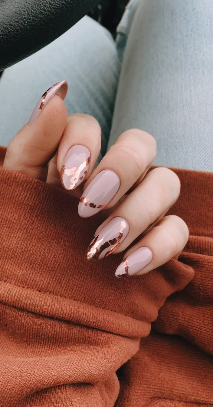 october nails designs Rose-Gold Edges with Nude Elegance