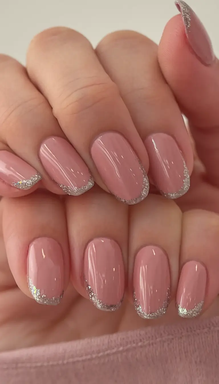 october nails designs Soft Pink Glam with Glitter Tips
