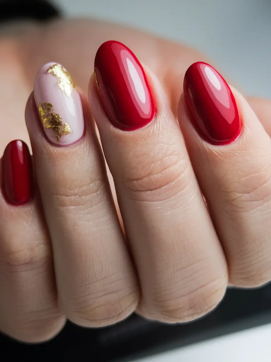 october nails designs Classic Red with Golden Touch