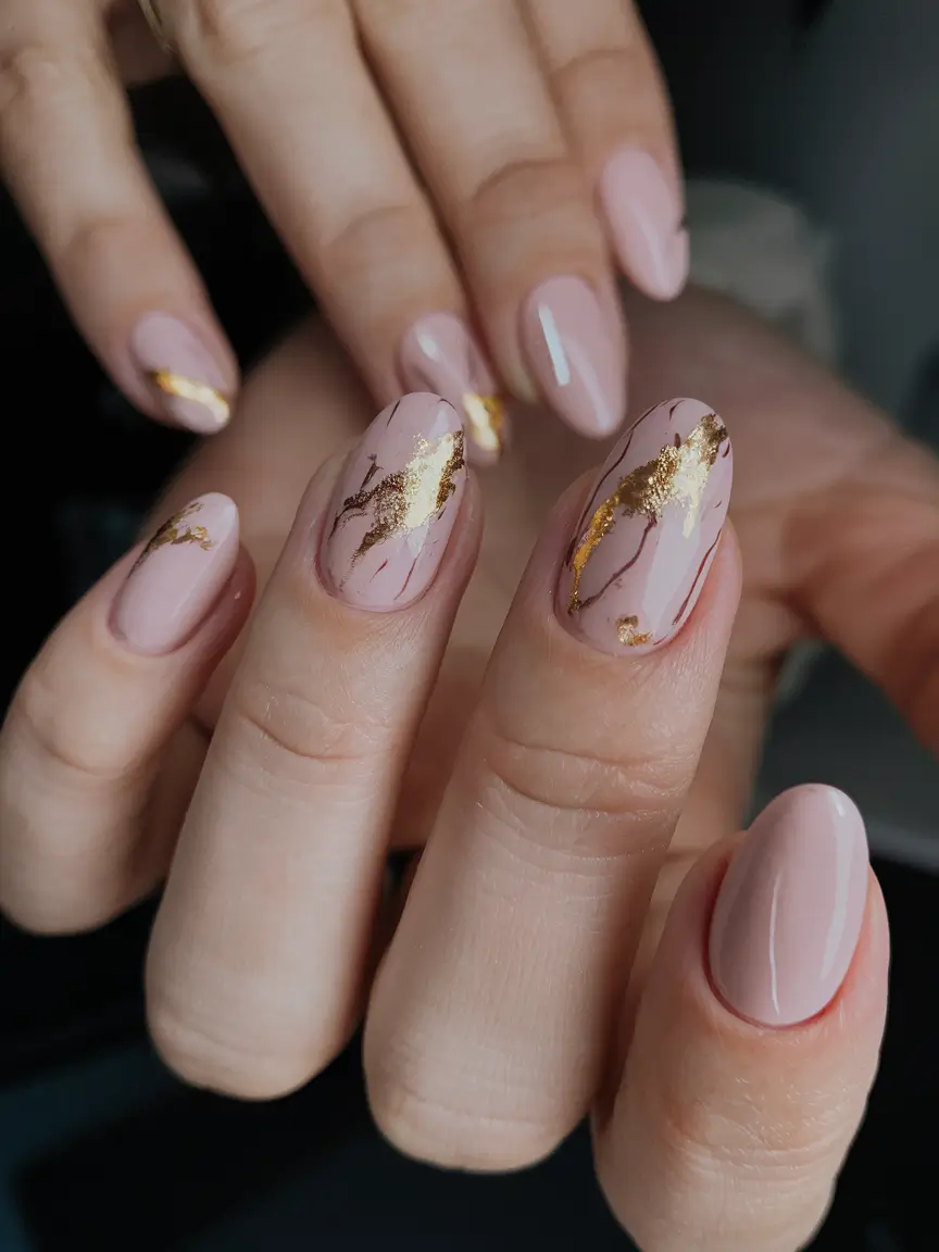 october nails designs Delicate Nude with Gold Flecks