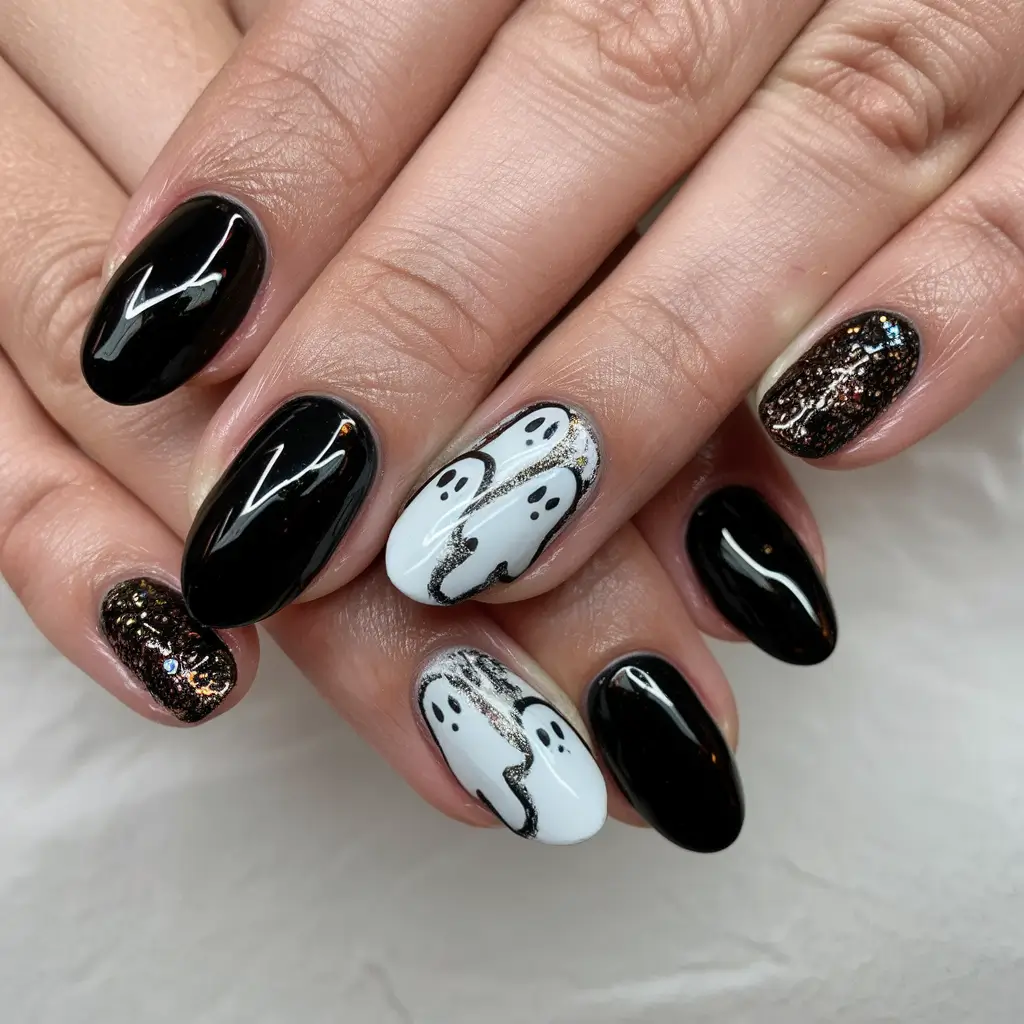 october nails halloween acrylic designs Spooky-cute Ghost Glam