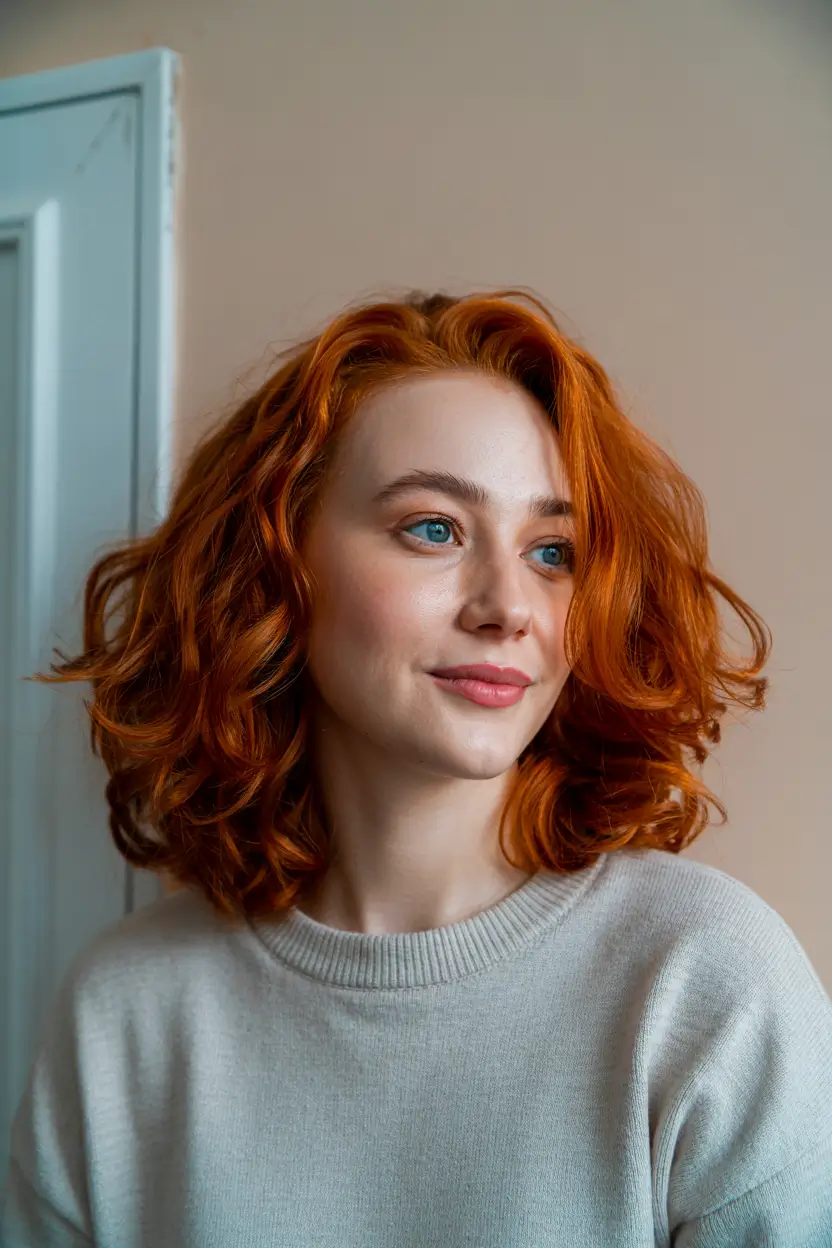 haircuts Fiery Copper Waves with Natural Volume