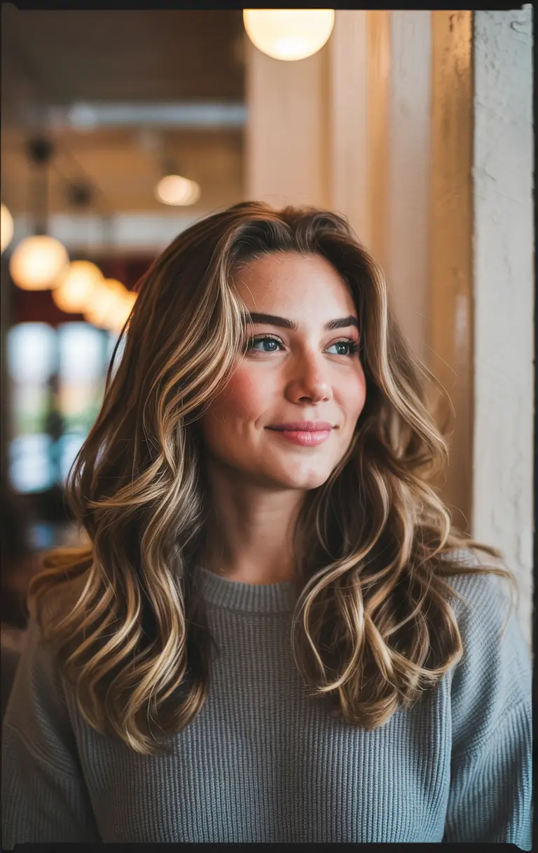 haircuts Golden Balayage with Loose Waves