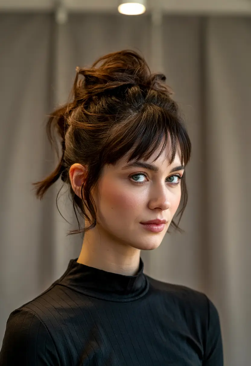 haircuts Romantic Updo with Wispy Bangs