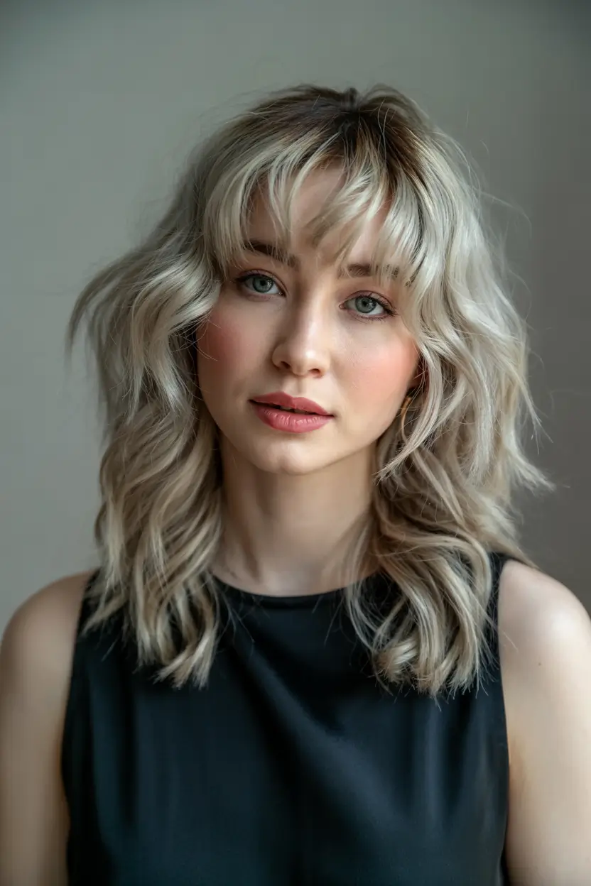 haircuts Textured Blonde Shag with Bangs