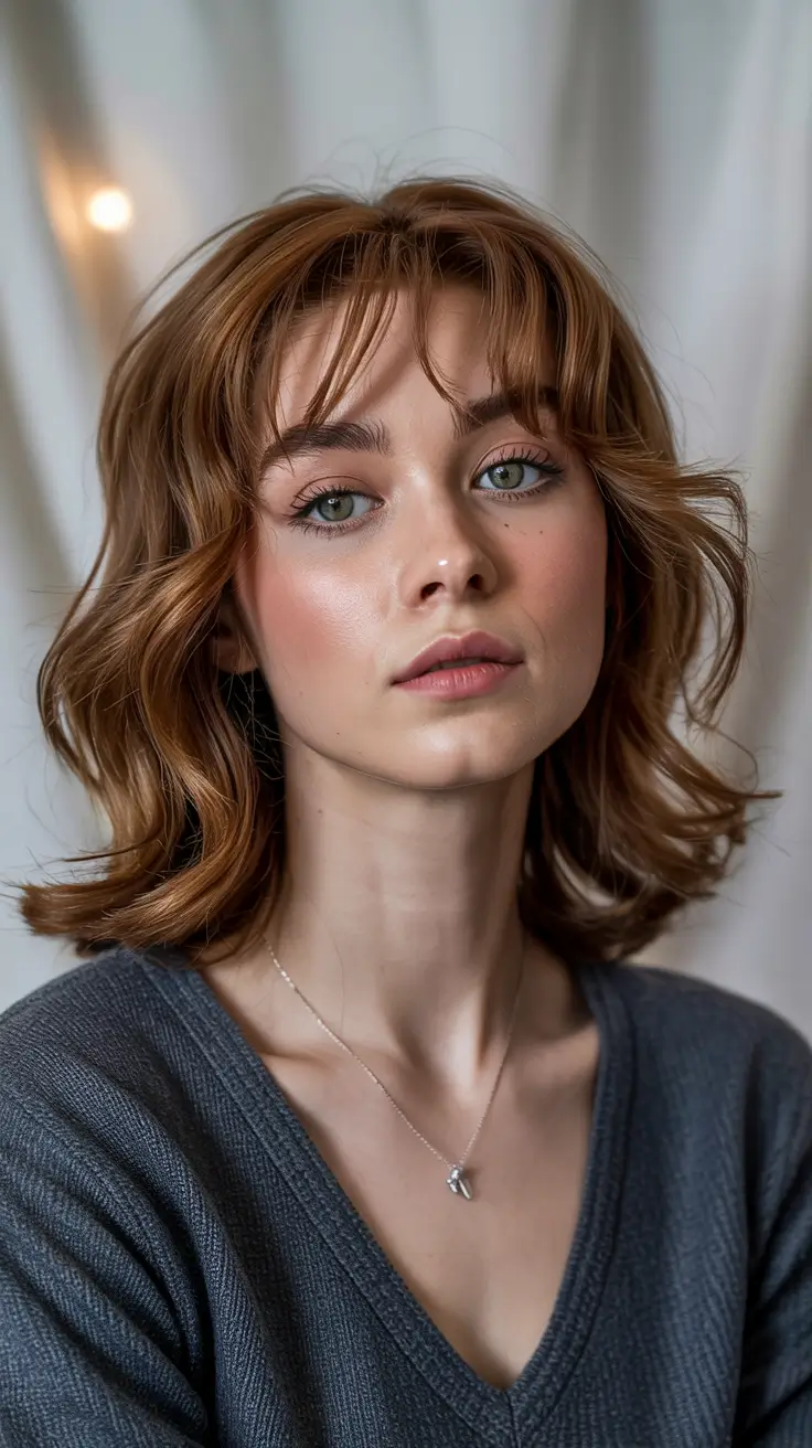 haircuts Warm Copper Bob with Playful Texture