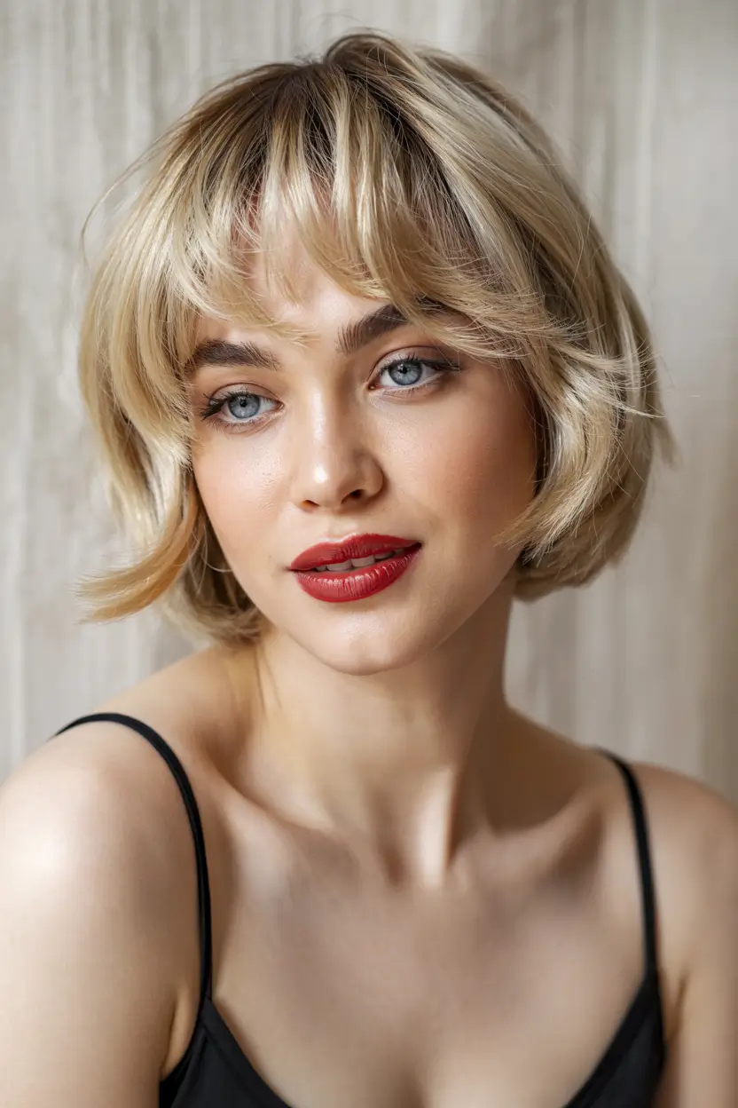 haircuts Classic Blonde Bob with Wispy Bangs