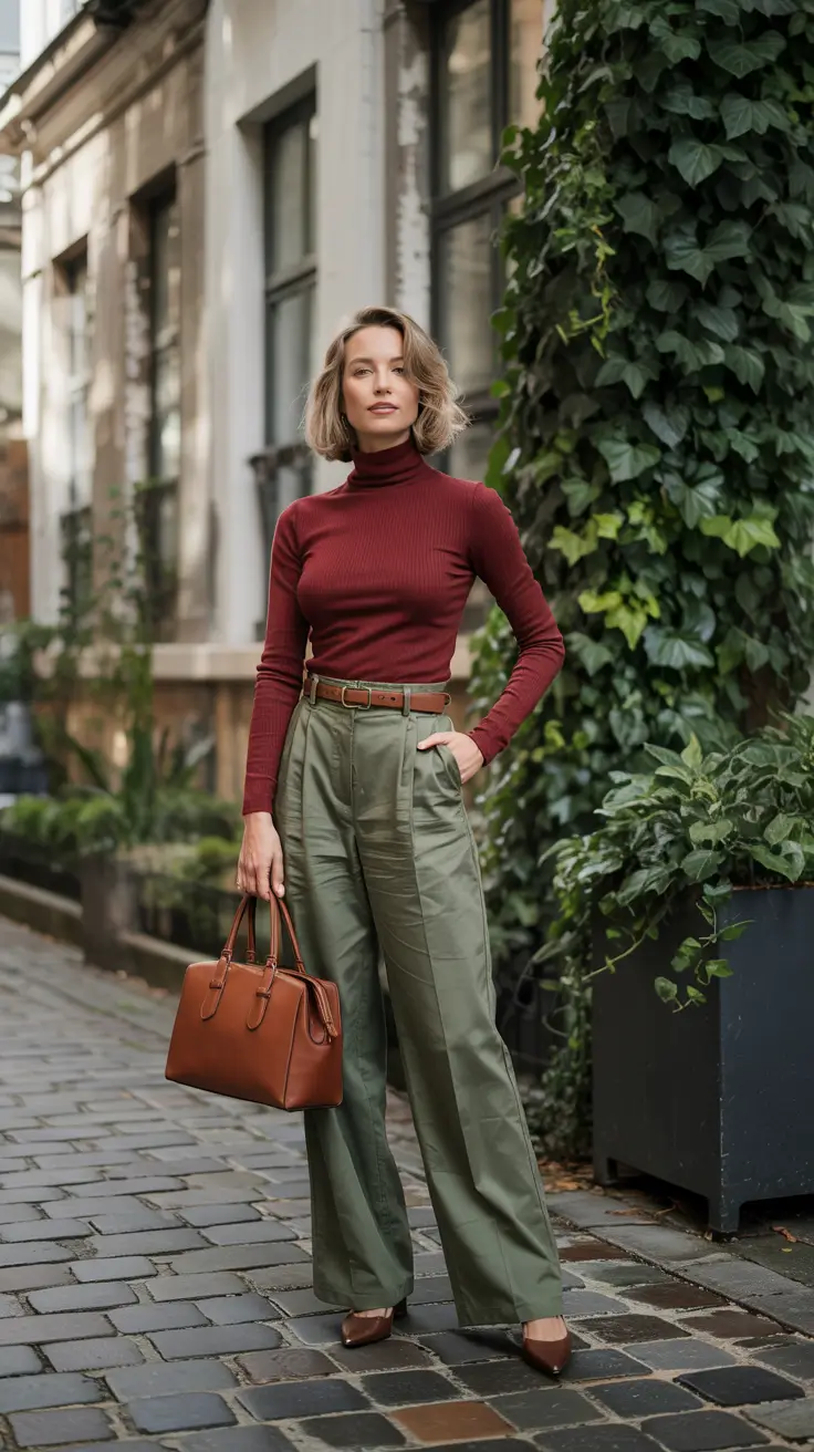fall work outfits for women business Earthy Contrast: Burgundy and Olive