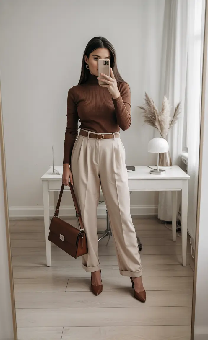 fall work outfits for women grey pants Rich Browns Meet Structured Elegance