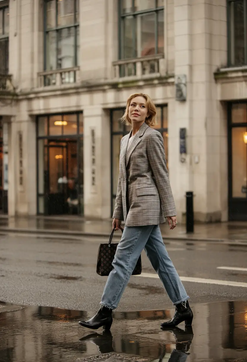 fall work outfits for women jeans Rain-Ready Blazer Energy