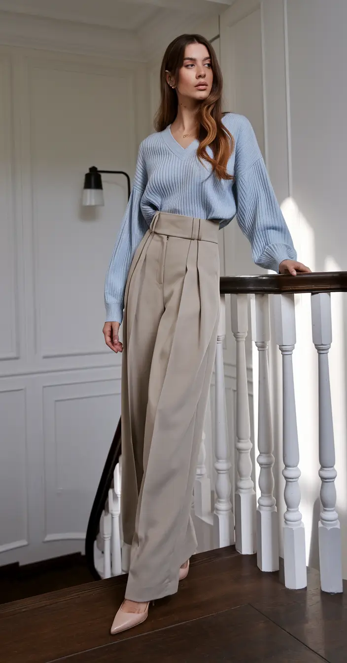 fall work outfits for women grey pants Soft Hues Strong Lines