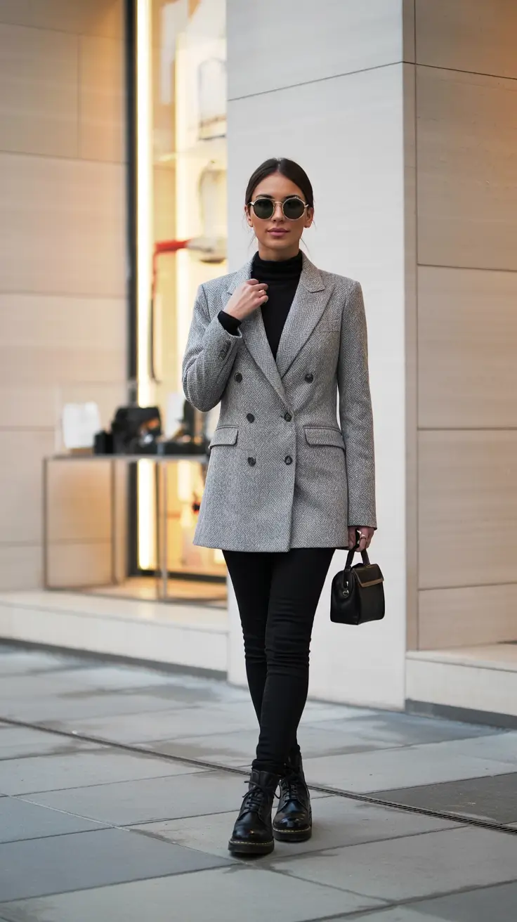 fall work outfits for women grey pants Sharp and Tailored in Grey and Black