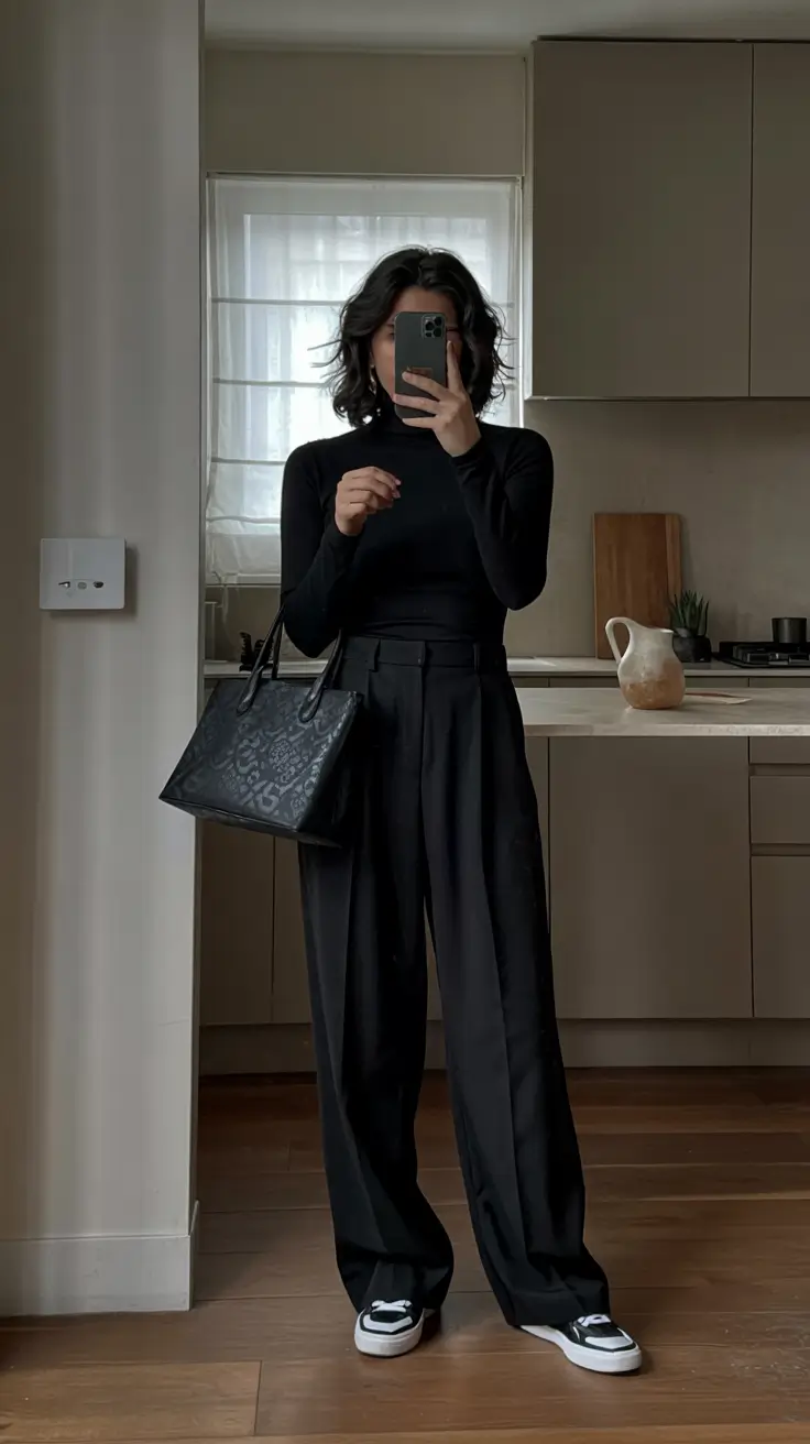 fall work outfits for women casual All-Black with a Sporty Edge