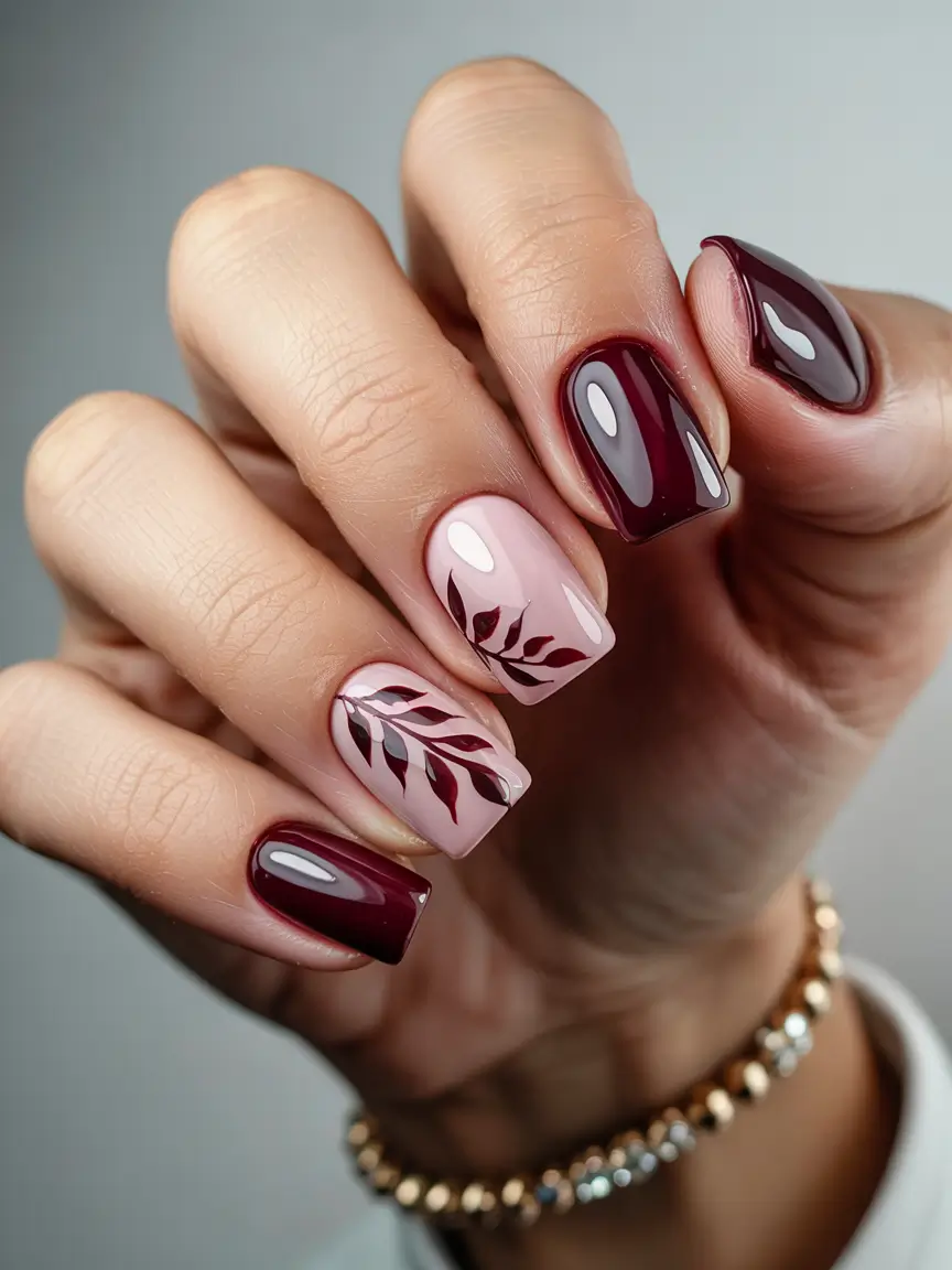 easy fall nails simple Burgundy Meets Nude Elegance