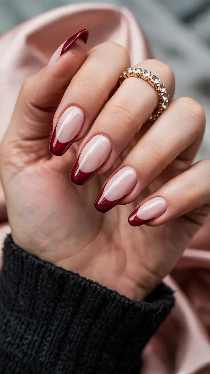 easy fall nails simple Deep Red French Twist
