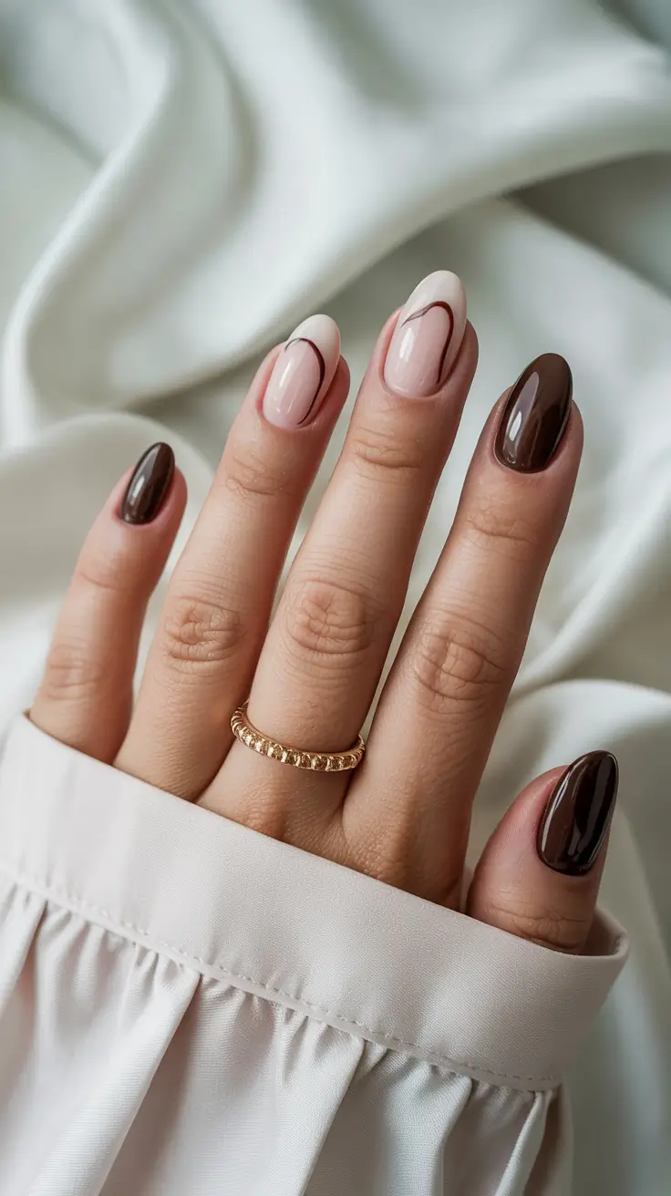 easy fall nails designs Minimalist Mocha Lines