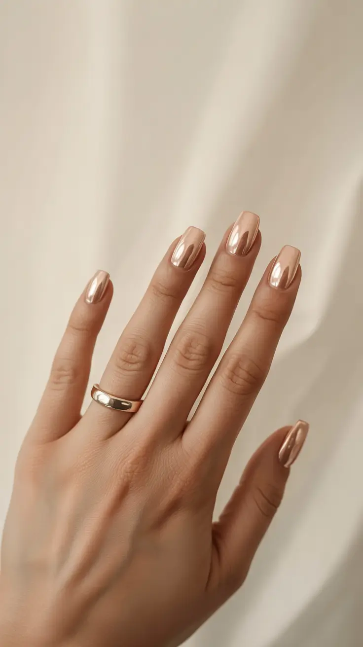 easy fall nails simple square Rose Gold Mirror Shine