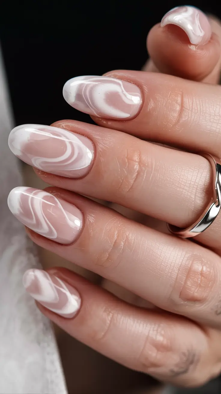 Quick and Easy Fall Nails 2025 Marble Almond Elegance