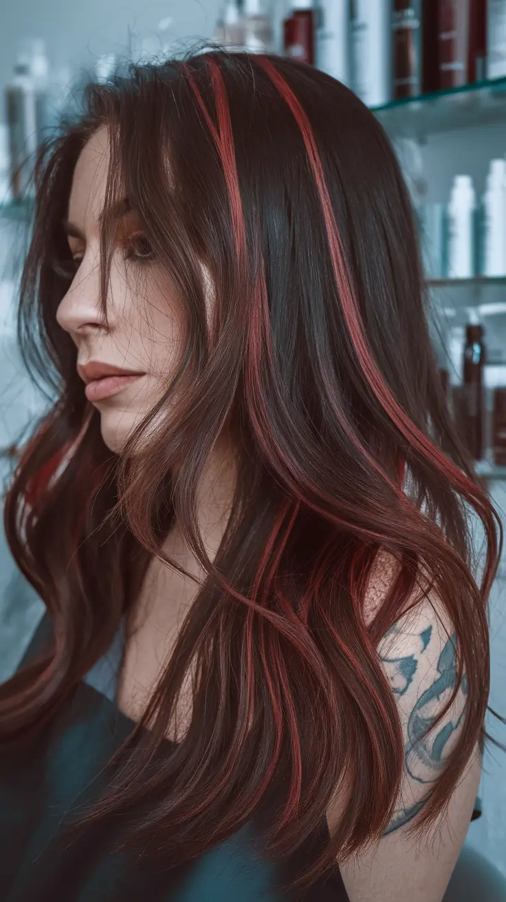 fall dark brown hair colors edgy espresso red streaks