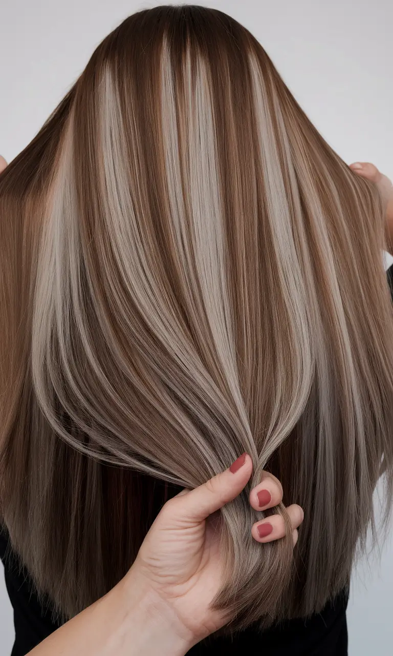 Rich Dark Brown Hair Colors for Fall 2025 Sleek Contrast with Ash-Toned Strands
