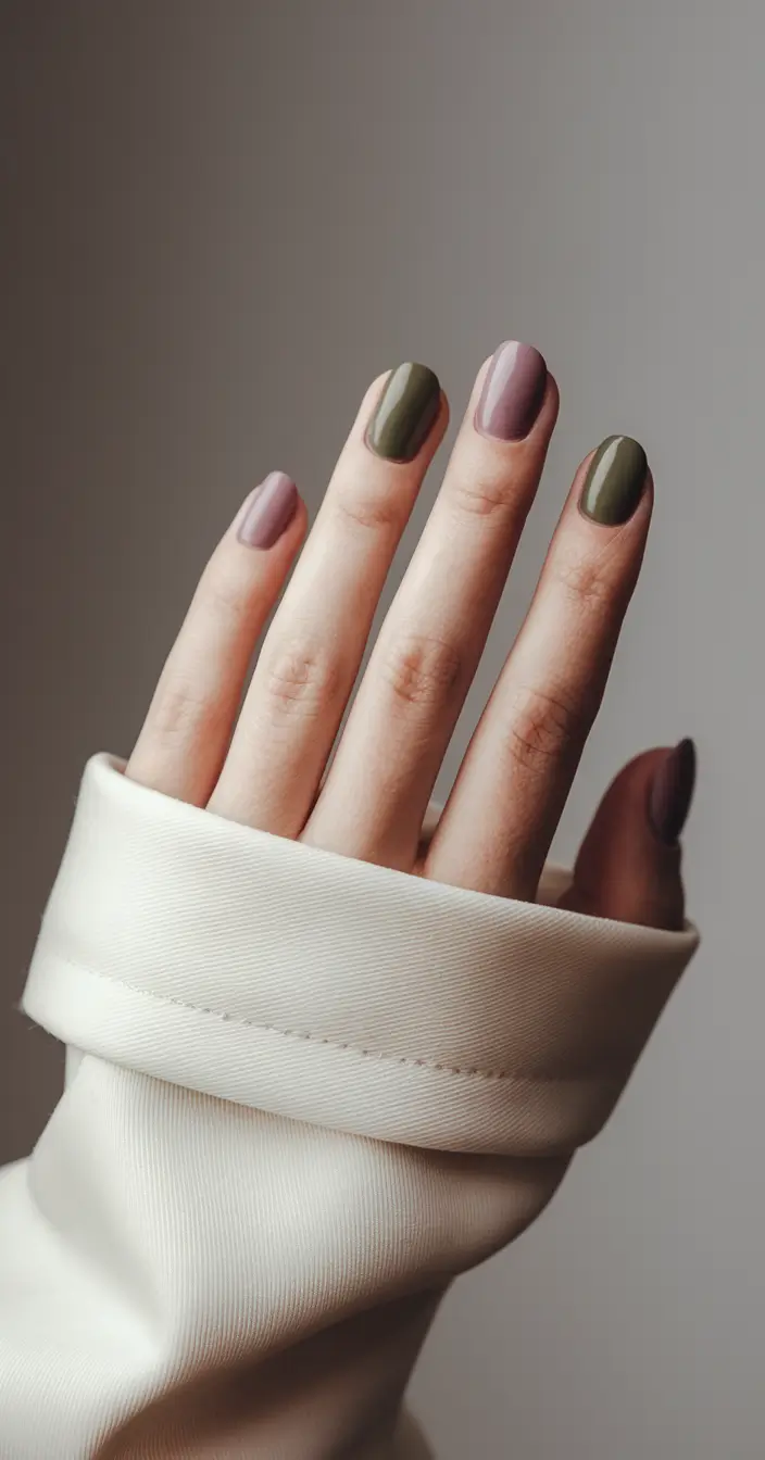 short fall nails 2025 Muted Green and Mauve Duo