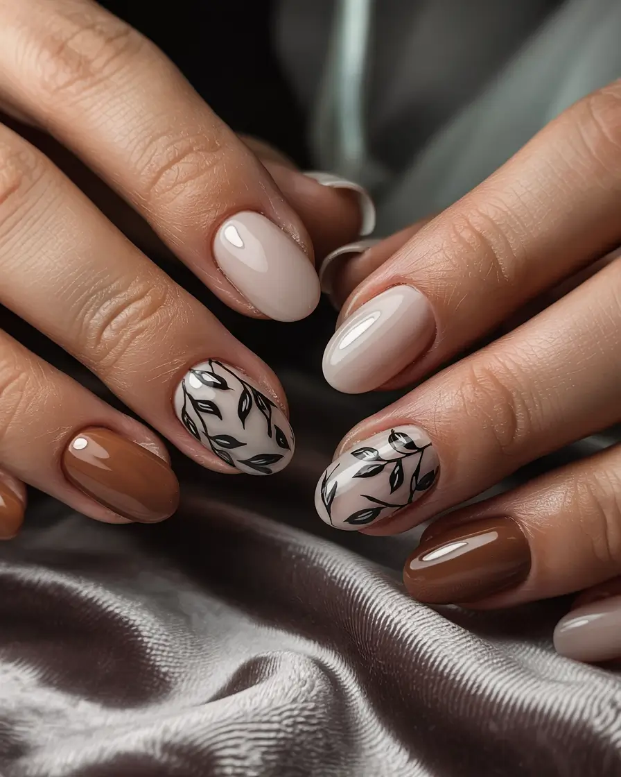 short fall nails 2025 Autumn Leaves in Earthy Browns