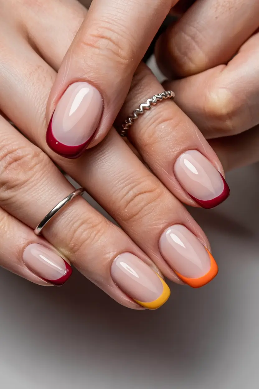 short fall nails 2025 Playful French Tips in Autumn Hues