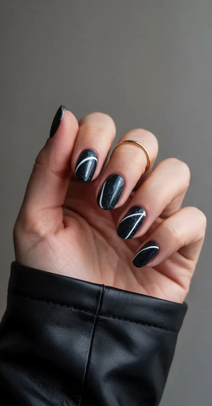 short fall nails 2025 Midnight Sky Stripes