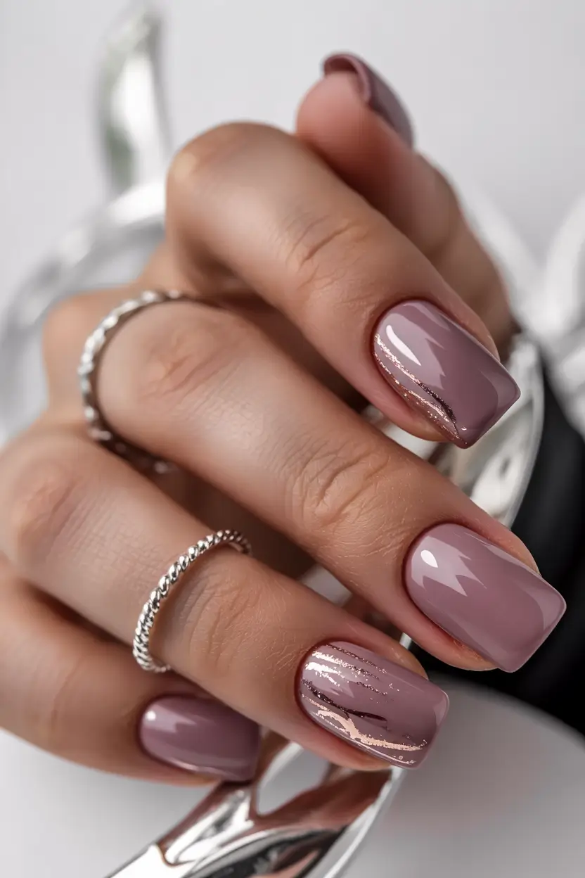 short fall nails 2025 Mauve Metallic Streaks