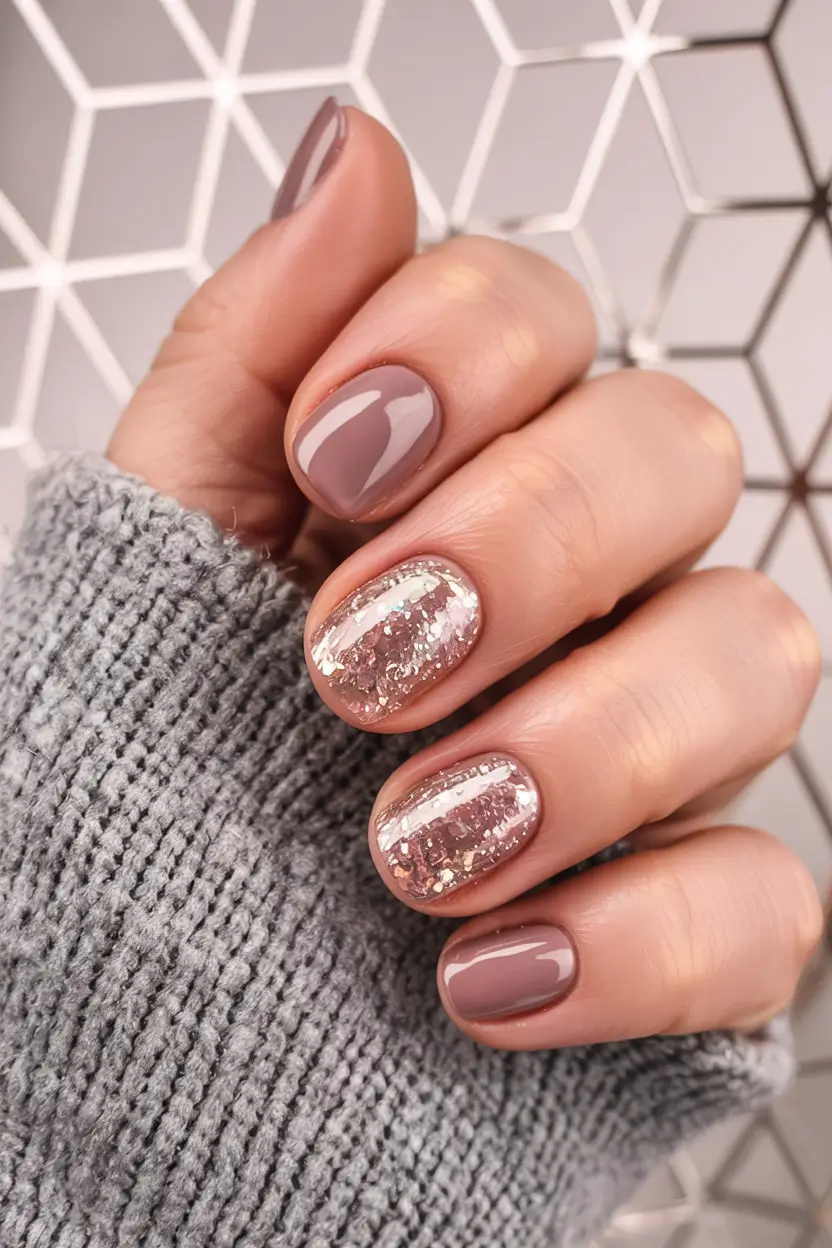 short fall nails 2025 Mocha Glitter Accents
