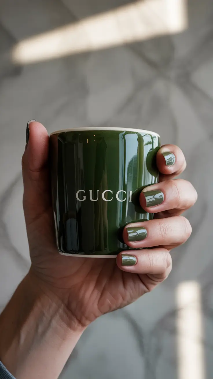 short fall nails 2025 Olive Green Minimalism