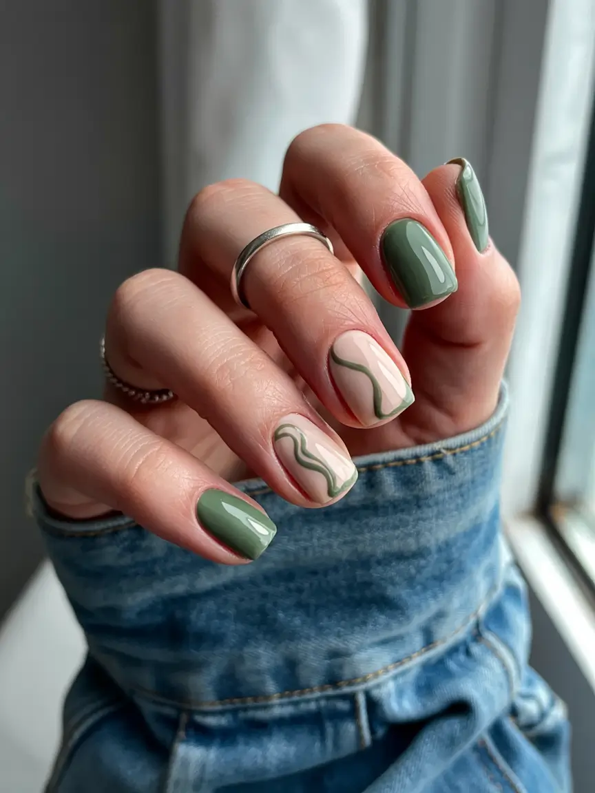 short fall nails 2025 Olive Swirls