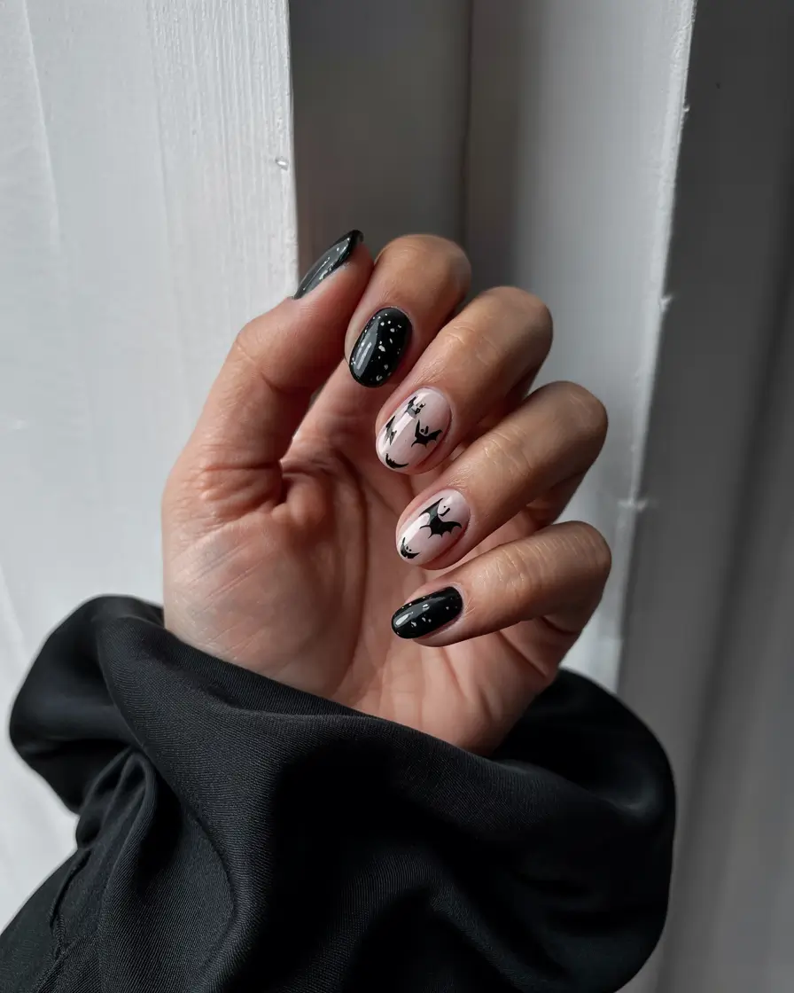 short fall nails 2025 Halloween Chic Bats