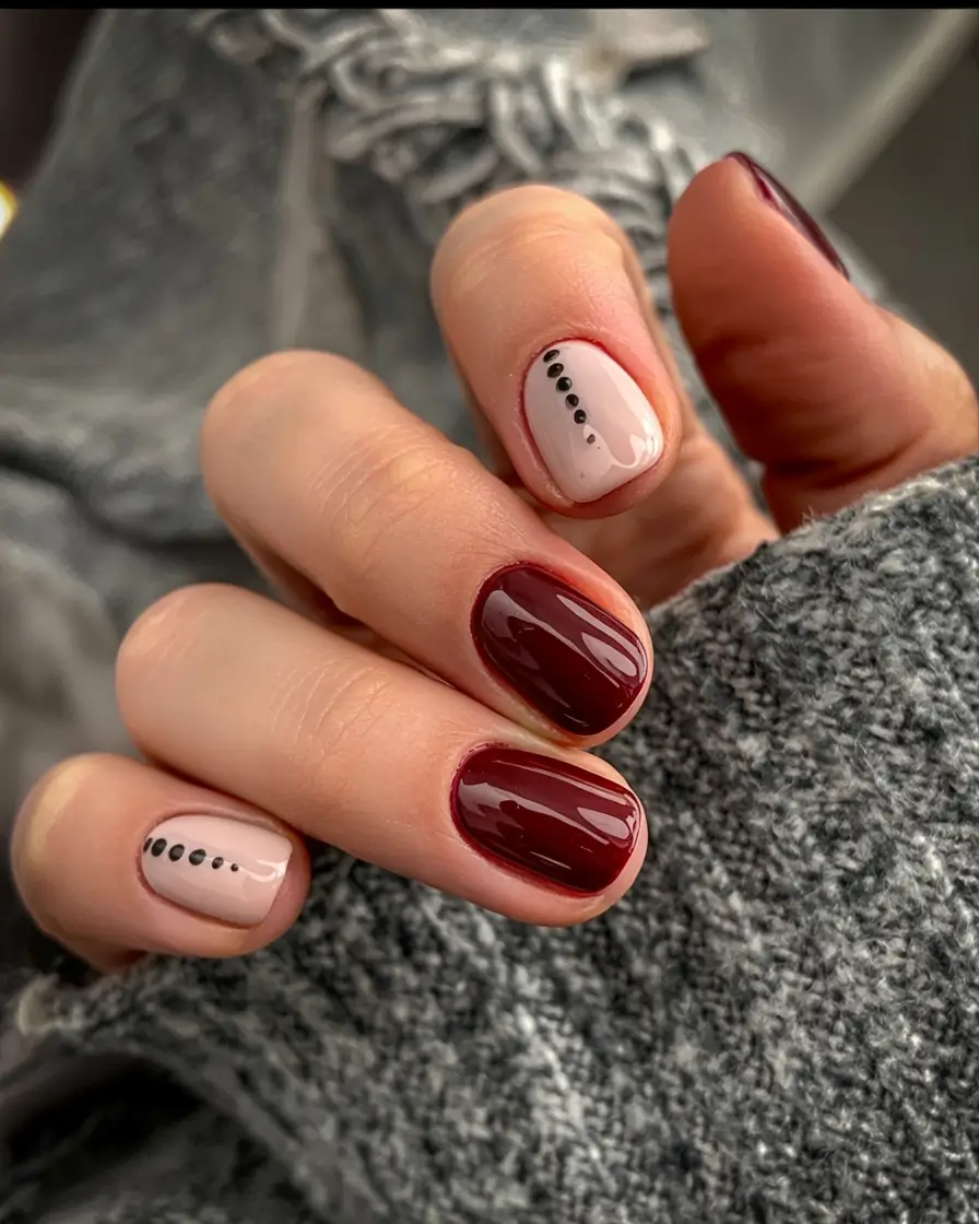short fall nails 2025 Deep Red and Dot Details