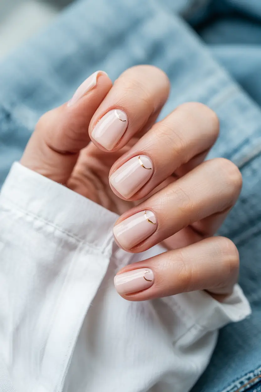 short fall nails 2025 Delicate Nude with Golden Accents