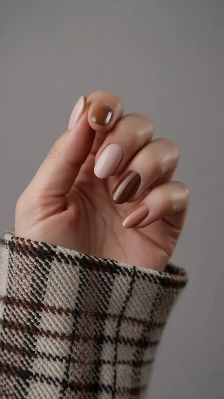 short fall nails 2025 Coffee and Cream Stripes