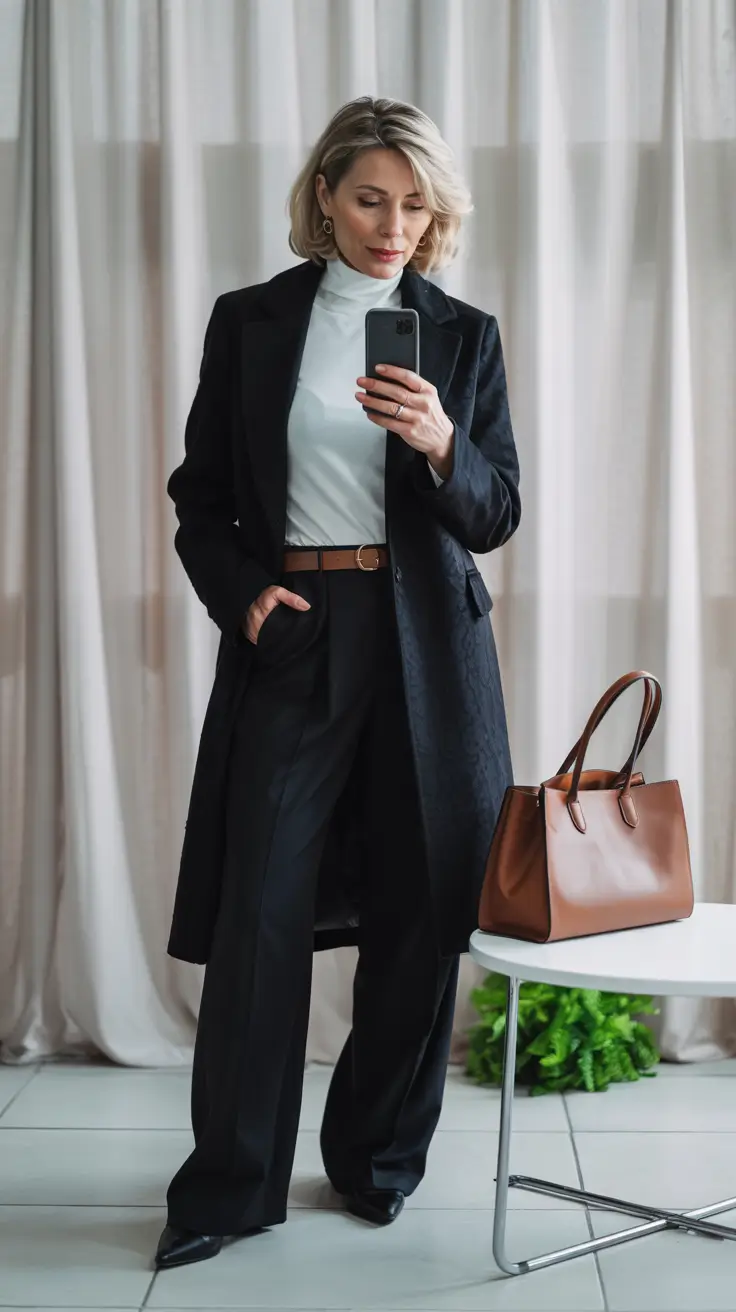 winter outfits over 40 women Polished Black Elegance