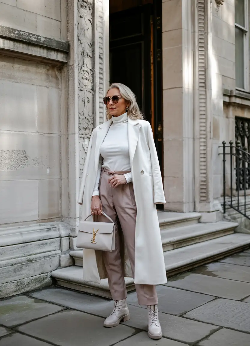 winter outfits over 40 women White-on-White Power Dressing