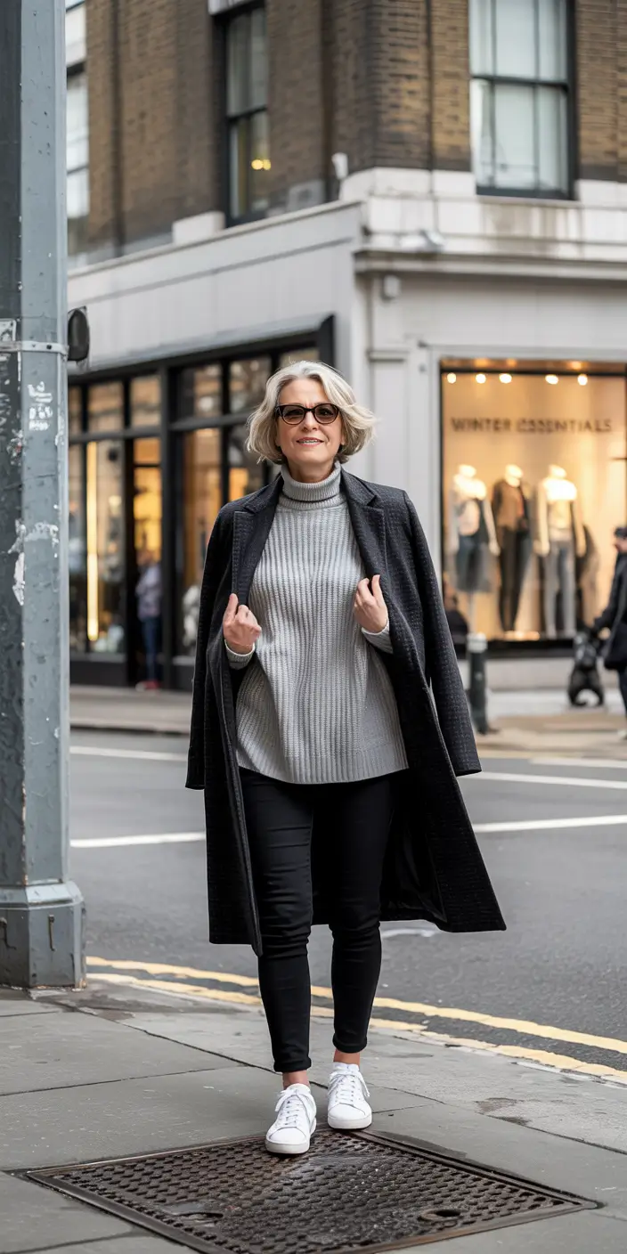 winter outfits over 40 women Grey Knit Sophistication