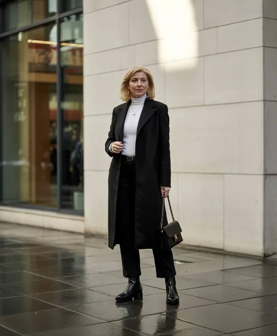 winter outfits over 50 older women Monochrome Black with Urban Sharpness