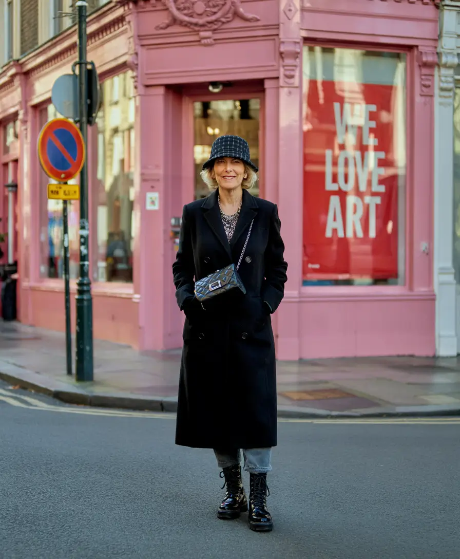 winter outfits over 50 older women Statement Hat with Black Coat